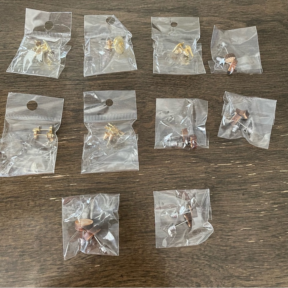 New gold plated & wooden stud earrings lot of 10 pairs